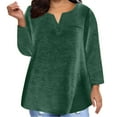 thumbnail image 1 of Horkkom Plus Size Tops for Women V Neck Solid Color Long Sleeve Shirts Fall Loose Casual Tops Green XL, 1 of 4