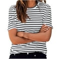thumbnail image 1 of Horkkom Short Sleeve Shirts for Women Summer Striped Print T Shirts Casual Comfy Crewneck Tops Gray 2XL, 1 of 6