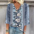 thumbnail image 1 of Horkkom Short Sleeve Shirts for Women V Neck Floral Print T Shirts Summer Casual Loose Tops S, 1 of 5