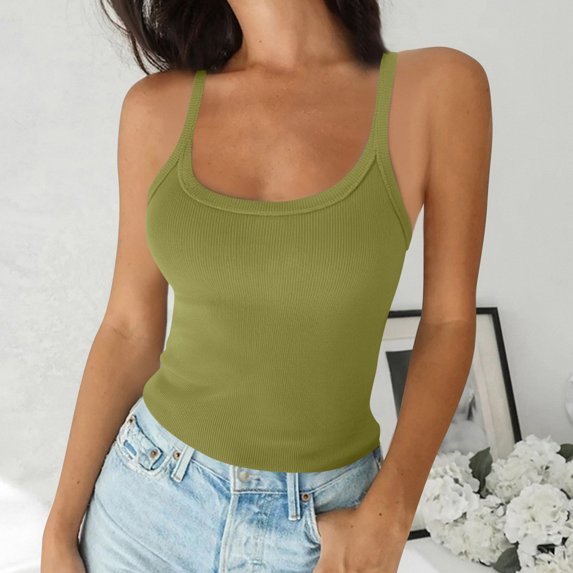 Summer Savings! Horkkom Spaghetti Strap Tank Top Plus Size (S-5XL) Summer Casual Camisole Tops Sexy Slim Solid Color Sleeveless Tops XXXXXL