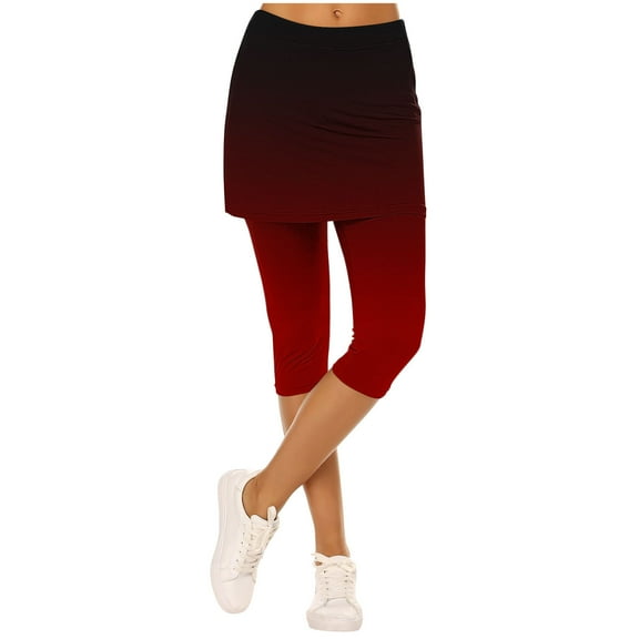 Horkkom Yoga Pants Women Causal Elastic Waist Skirted Leggings Gradient Print Stretch Athletic Capris Pants Red XL