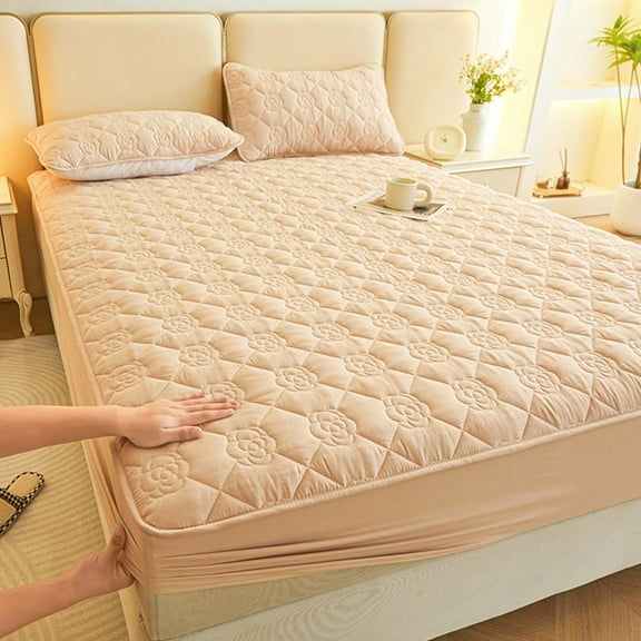 Summer Savings! InsCrazy Fitted Bed Sheet, King Size Waterproof Bed Sheet Comfortable Soft Thickened Intercalated Breathable Washed Cotton Mattress Protective Cover 76 x 80"