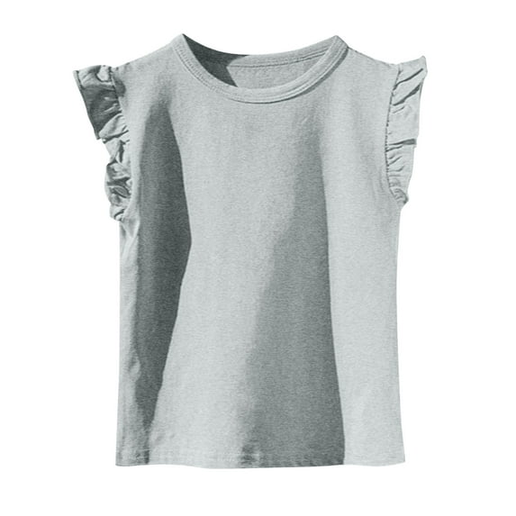 LADIGASU Girls' Summer Shirts Cute Top Ruffle Sleeve Crew Neck Casual Tees Suit For 2-11 Years