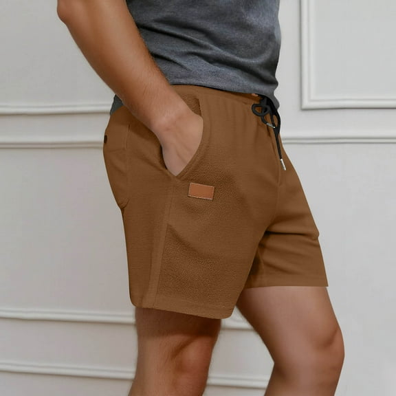 LADIGASU Men Casual Solid Shorts With Pocket Elastic Waist Shoort Pants