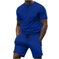 thumbnail image 1 of LADIGASU Men's Two-piece Solid Color Casual Short-sleeved T-shirt And Beach Pants With Pockets Summer Vacation Wear, 1 of 5