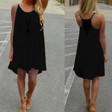 LADIGASU Women's Summer Dresses Spaghetti Strap Backless Beach Short Dress
