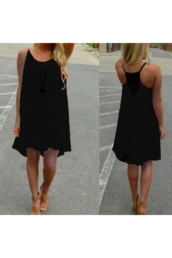 Women's Summer Dresses Spaghetti Strap Backless Beach Short Dress