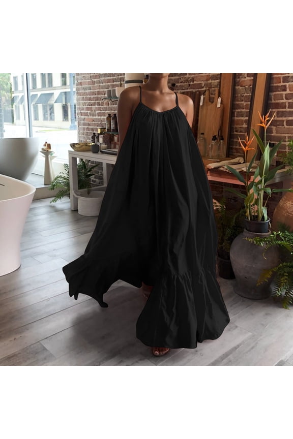 Summer Dresses for Women Casual Strap Dress Pocket Loose Backless Big Dress
