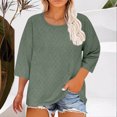 thumbnail image 1 of Summer Savings LADIGASU Women Fashion Plus Size Solid Color Round Neck 3/4 Sleeve Blouses, 1 of 5