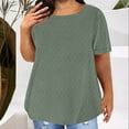 thumbnail image 1 of LADIGASU Women Plus Size Solid Color Round Neck Short Sleeve Blouses, 1 of 5