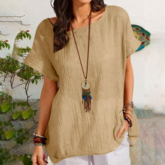 LADIGASU Women Sexy Short Sleeve Sequins Loose Polluer Solid Round-Neck Blouse Shirt