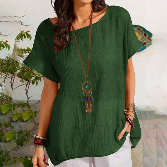 LADIGASU Women Sexy Short Sleeve Sequins Loose Polluer Solid Round-Neck Blouse Shirt