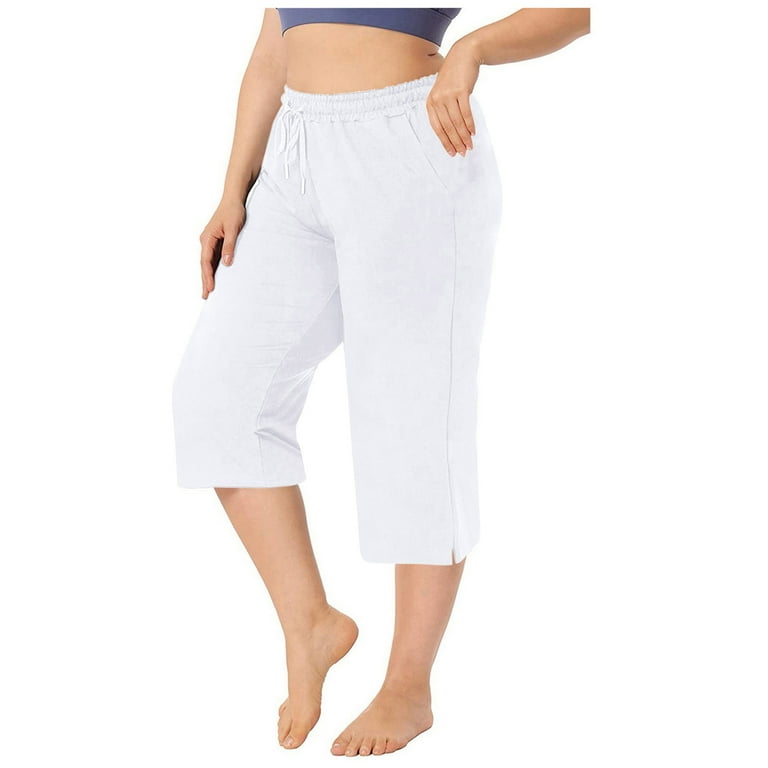 Summer Savings LADIGASU Women s Capri Pants Loose Yoga Cotton Capris Sweatpants 3 Pockets Wide Leg Drawstring Pajama Pants Walmart