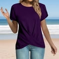 thumbnail image 1 of LADIGASU Women's Casual Solid Color Round Neck Hem Short Sleeved Top, 1 of 8