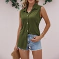 thumbnail image 1 of LADIGASU Women's Sleeveless Lapel Casual Loose And able Solid Color Button Top, 1 of 3