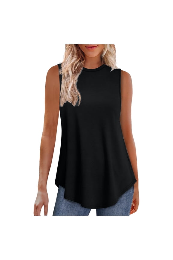 Women's Solid Color Sleeveless Round Neck Pullover Casual able Tank Top