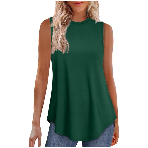 LADIGASU Women's Solid Color Sleeveless Round Neck Pullover Casual able Tank Top