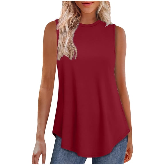 LADIGASU Women's Solid Color Sleeveless Round Neck Pullover Casual able Tank Top
