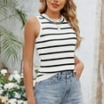 thumbnail image 1 of LADIGASU Women's Striped Knitted Sweater Round Neck Pullover able Tank Top, 1 of 7