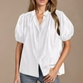 thumbnail image 1 of LADIGASU Women's Summer Button Lace Shirt Lantern Sleeve V-neck Casual Top, 1 of 4