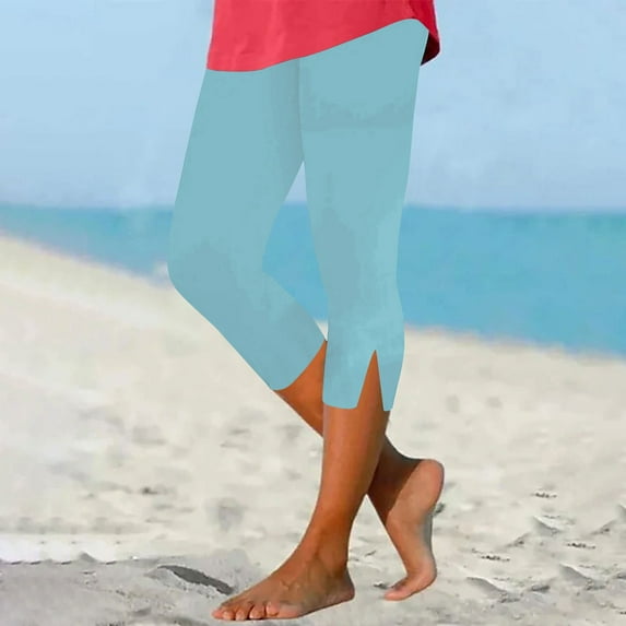 LADIGASU Women's Summer High Waisted Solid Color Capris Matching Slim Fitting Yoga Gym Pants