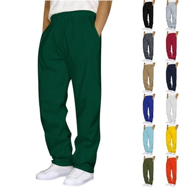 LONKITO Sweatpants Men with Pockets Outdoor Running Jogger Pants Elastic Waist Drawstring Workout Casual Sweatpants Open Bottom, Army Green L
