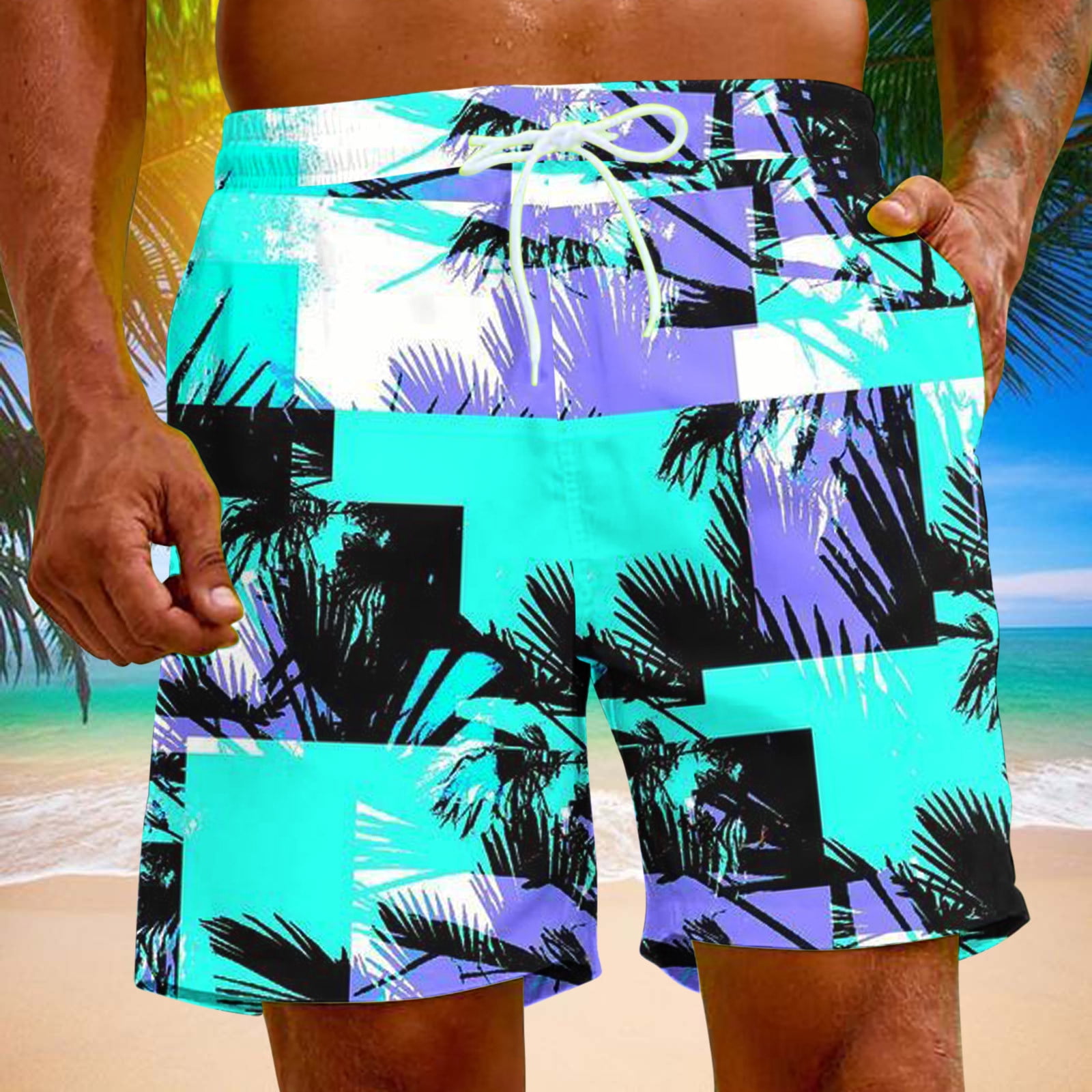 Summer Savings LONKITO Summer Mens Beach Shorts，Lightweight Drawstring