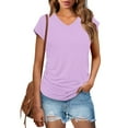 thumbnail image 1 of Summer Savings Ladies Short Sleeve V Neck Shirt Solid Color Tshirts Soft Summer Tops Ruched Top Casual Tees for Everyday Outfits Cheap Deals Today, 1 of 9