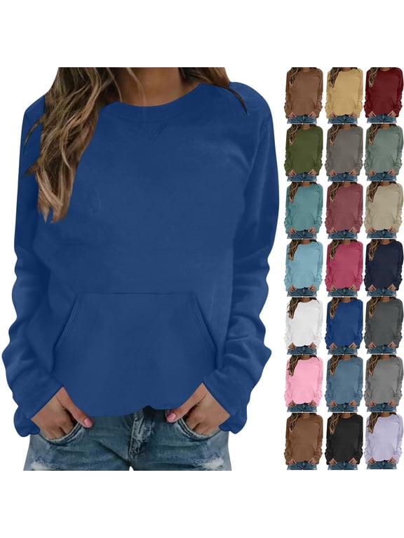 Sweatshirts for Women Plus Size Long Sleeve Shirts Crewneck Tops Pullover Blouse Oversized Pullover Womens Hoodies Sweatshirts Tunic Tops Lightweight Pullover Sweatshirts With Pockets