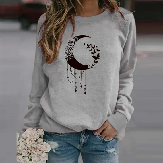 Summer Savings Lenago Sweatshirts for Womens Casual Tops Ladies Print Sweatshirts Hoodies Pullover Blouse Tee Sweater on
