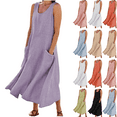 thumbnail image 1 of Summer Maxi Dresses for Women Casual Women's Summer Fashion Solid Color Sleeveless Cotton Linen Long Dress with Side Pockets Beach Vacation Sundress Plus Size S-5XL, 1 of 8