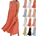 thumbnail image 1 of Summer Maxi Dresses for Women Casual Women's Summer Fashion Solid Color Sleeveless Cotton Linen Long Dress with Side Pockets Beach Vacation Sundress Plus Size S-5XL, 1 of 6