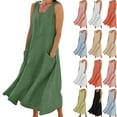 thumbnail image 1 of Summer Maxi Dresses for Women Casual Women's Summer Fashion Solid Color Sleeveless Cotton Linen Long Dress with Side Pockets Beach Vacation Sundress Plus Size S-5XL, 1 of 9