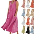 thumbnail image 1 of Summer Maxi Dresses for Women Casual Women's Summer Fashion Solid Color Sleeveless Cotton Linen Long Dress with Side Pockets Beach Vacation Sundress Plus Size S-5XL, 1 of 9