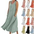 thumbnail image 1 of Summer Maxi Dresses for Women Casual Women's Summer Fashion Solid Color Sleeveless Cotton Linen Long Dress with Side Pockets Beach Vacation Sundress Plus Size S-5XL, 1 of 8