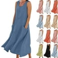 thumbnail image 1 of Summer Maxi Dresses for Women Casual Women's Summer Fashion Solid Color Sleeveless Cotton Linen Long Dress with Side Pockets Beach Vacation Sundress Plus Size S-5XL, 1 of 9