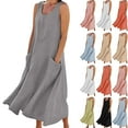 thumbnail image 1 of Summer Maxi Dresses for Women Casual Women's Summer Fashion Solid Color Sleeveless Cotton Linen Long Dress with Side Pockets Beach Vacation Sundress Plus Size S-5XL, 1 of 9