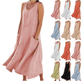 thumbnail image 1 of Summer Maxi Dresses for Women Casual Women's Summer Fashion Solid Color Sleeveless Cotton Linen Long Dress with Side Pockets Beach Vacation Sundress Plus Size S-5XL, 1 of 8