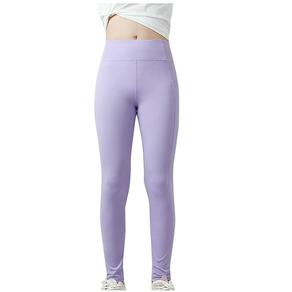 Loopsun Girls Sports Leggings, Children's Girls' Solid Color Elastic Tight Leggings Yoga Long Pants Purple 5-6 Years