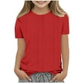 thumbnail image 1 of Loopsun Girls Summer Tops, Children's Fashion Solid Short Sleeve Round Neck Tops Red 5-6 Years, 1 of 4
