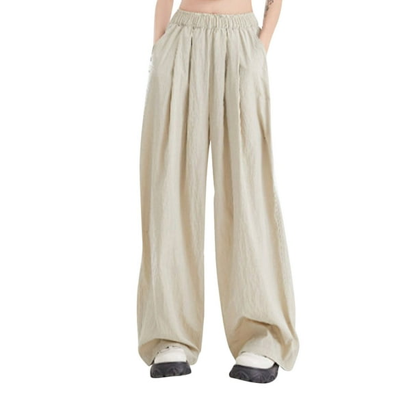 Loopsun Plus Size Womens Pants, Wide Leg Pants for Women, Women's Oversized Loose Straight Solid Casual Long Pants Beige L
