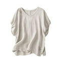 thumbnail image 1 of Loopsun Plus Size Womens Summer Tops, Women's Solid Color Cotton And Linen Collar Button Up Short Sleeved Shirt Blouses Beige XXL, 1 of 5