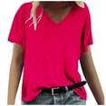 thumbnail image 1 of Loopsun Plus Size Womens Tops, T Shirts for Women, Fashion Woman Causal V Neck Solid Blouse Short Sleeve T-Shirt Summer Tops Hot Pink M, 1 of 4