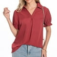 thumbnail image 1 of Loopsun Plus Size Womens Tops, T Shirts for Women, Fashion Women's Casual Solid V Neck Collared Short Sleeve Ruffle Sleeve Top Blouse Wine XXL, 1 of 5