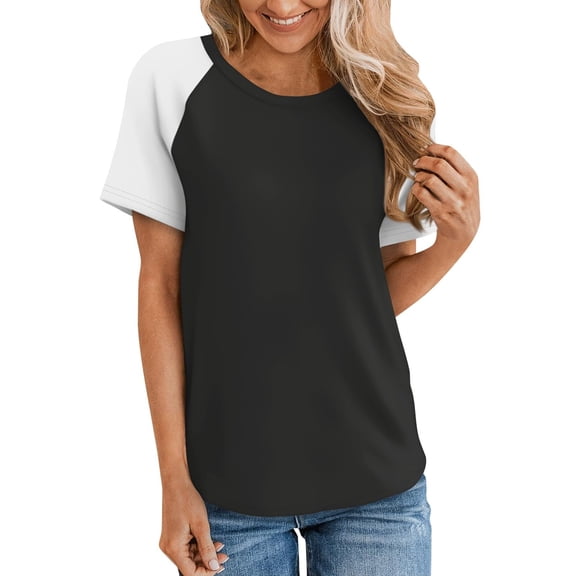 Loopsun Plus Size Womens Tops, T Shirts for Women, Women's Fashion Round Neck Short Sleeve Casual T-Shirt Top Black XXXL
