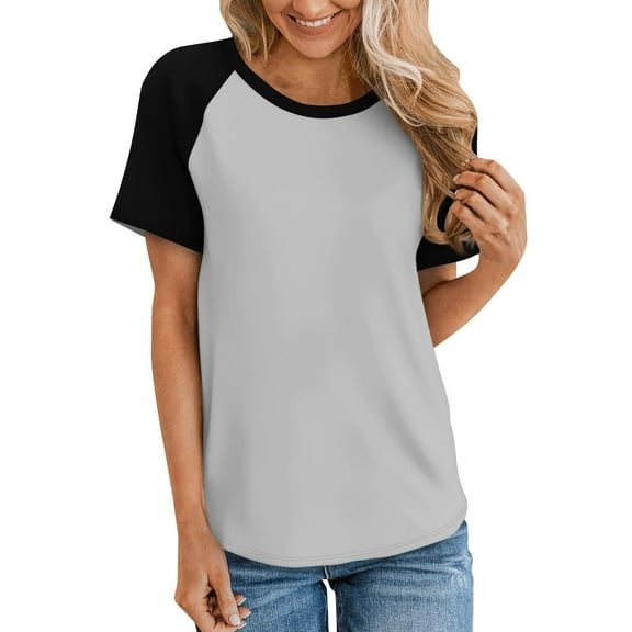 Loopsun Plus Size Womens Tops, T Shirts for Women, Women's Fashion Round Neck Short Sleeve Casual T-Shirt Top Gray M