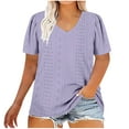 thumbnail image 1 of Loopsun Plus Size Womens Tops, T Shirts for Women, Women's Large Size V Neck Solid Short Sleeve T-Shirt Loose Top Purple XXXL, 1 of 5