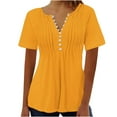thumbnail image 1 of loopsun Plus Size Tops for Womens,Womens Summer Tops,Women's Printed V-neck Button Up Short Seeved Top Gold XXXL, 1 of 4
