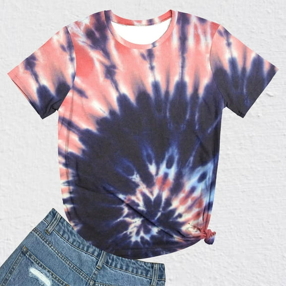 Loopsun T Shirts for Women, Women's Fashion Casual Short Sleeve Round Neck Printed Tops Blouse Red L