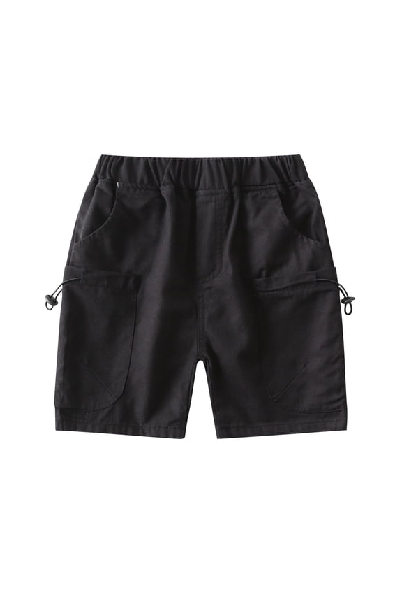 Toddler Boys Summer Shorts, Summer Boys Solid Five Quarter Pants Elastic Pants for Outerwear Short Work Pants Black 4-5 Years